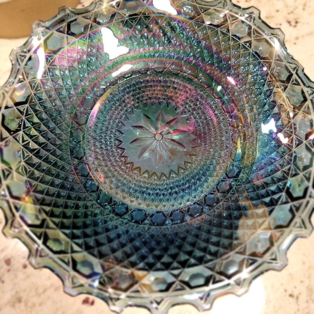 Iridescent Carnival Glass Ruffled Bowl 10